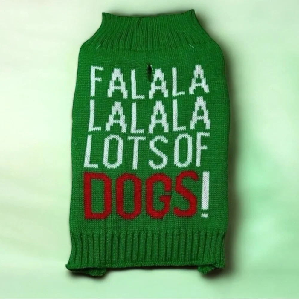 Falalala Lots of Dogs Pet Christmas Holiday Sweater NWT Size Medium Green Puppy